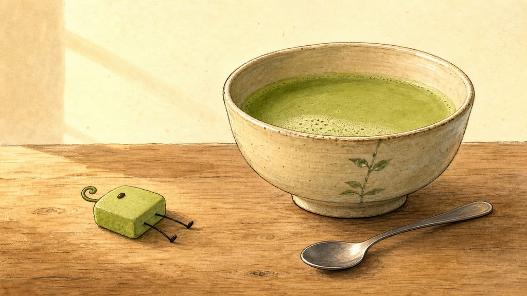 The tiniest creature lying flat on its back on the counter, overcome, beside a bowl of thin foam