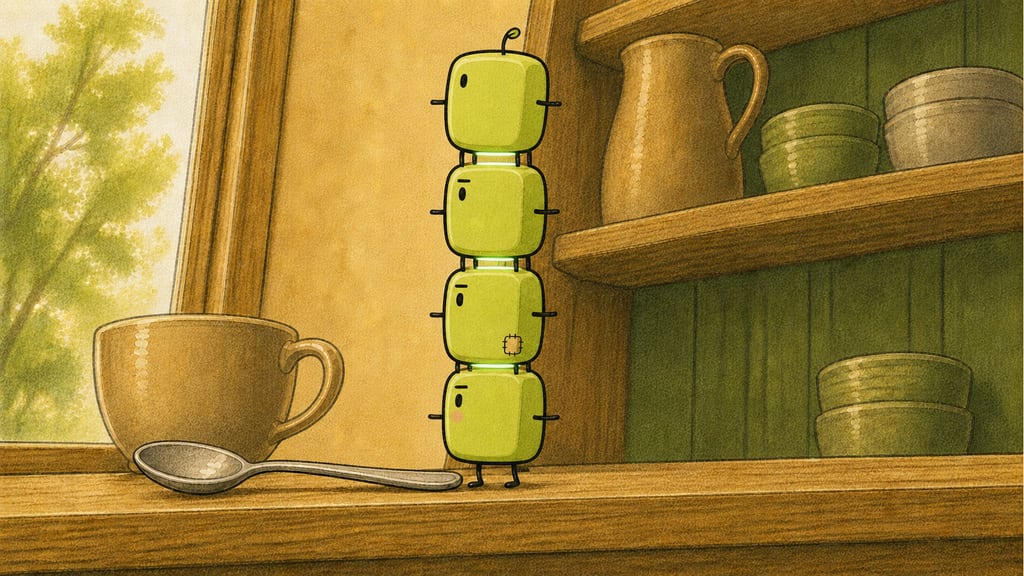 The complete four-creature tower suddenly perfectly still and stable, faint glow at the joins, uncanny calm