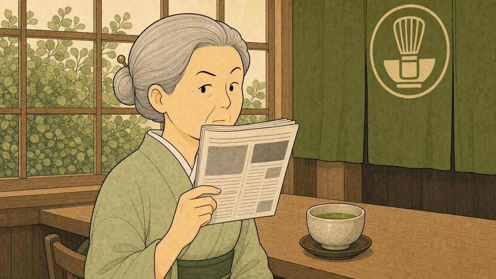 The grandmother's single raised eyebrow over her newspaper, saying everything