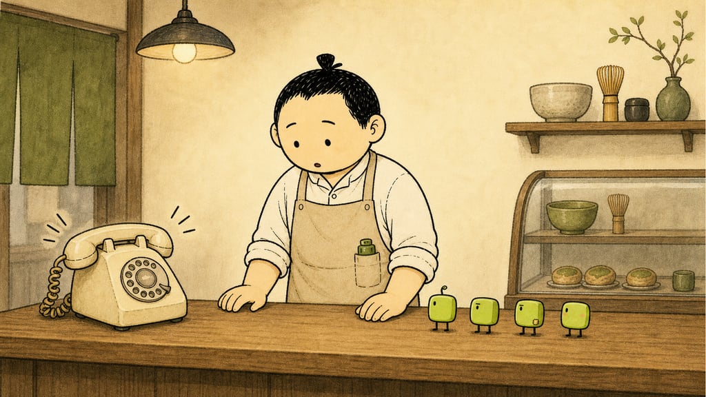 The café telephone ringing, the barista staring at the receiver in disbelief, four creatures staring at him