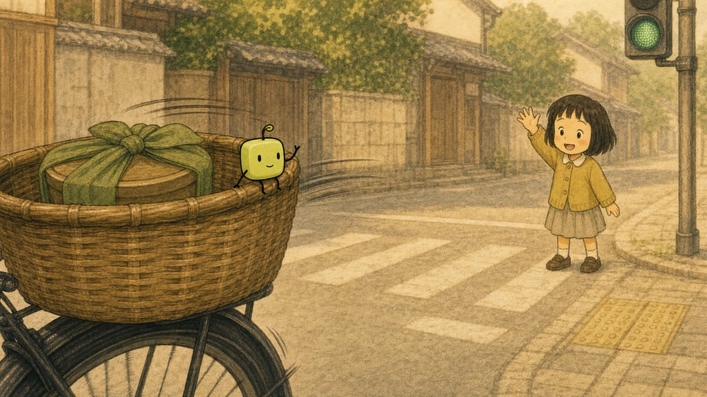 The tiniest creature waving back as the light turns green, the bicycle pulling away, child delighted