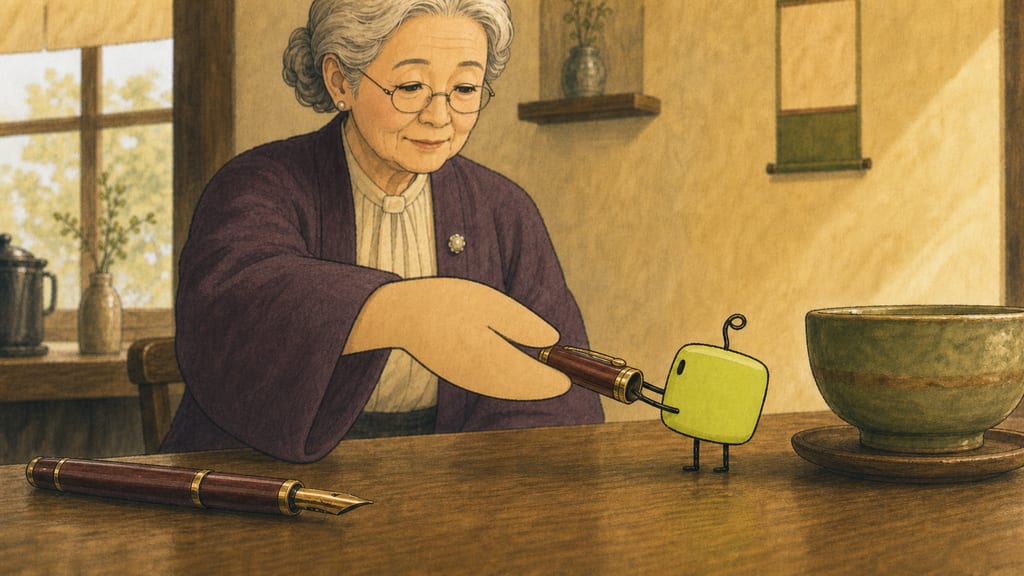 The settlement: her hand formally lending the pen cap across the table to the tiniest creature