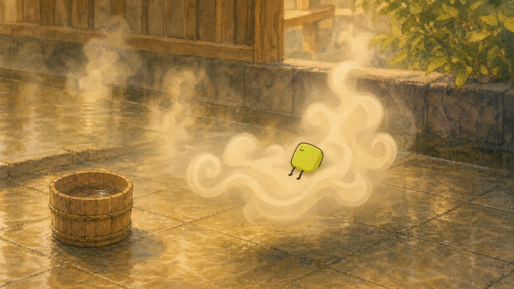 Slow-motion steam appreciation: one creature reclining on rising vapour, blissful